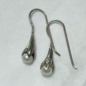 MWS Floral Form Natural Pearl in Sterling Silver Dangle Earrings